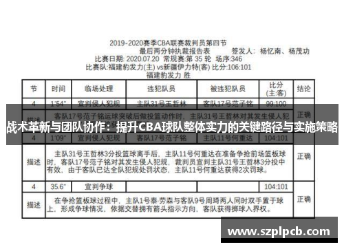 战术革新与团队协作：提升CBA球队整体实力的关键路径与实施策略